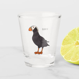 Tufted puffin bird cartoon illustration shot glass