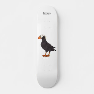 Tufted puffin bird cartoon illustration  skateboard