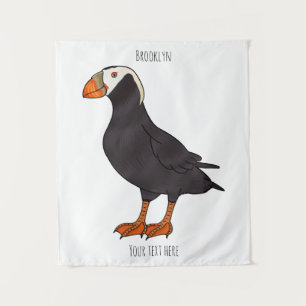 Tufted puffin bird cartoon illustration tapestry