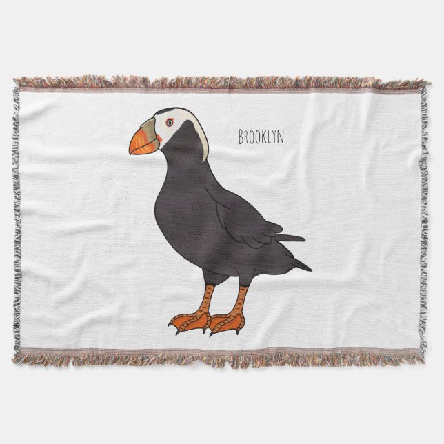 Tufted puffin bird cartoon illustration throw blanket (Front)