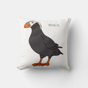 Tufted puffin bird cartoon illustration throw pillow