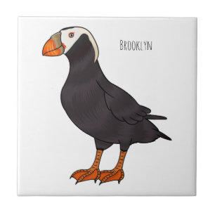 Tufted puffin bird cartoon illustration tile