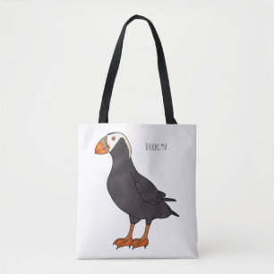 Tufted puffin bird cartoon illustration tote bag