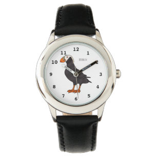 Tufted puffin bird cartoon illustration watch