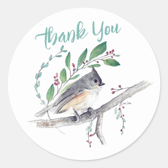 Tufted Titmouse Bird Art Classic Round Sticker (Front)