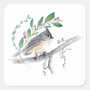 Tufted Titmouse Bird Art Square Sticker