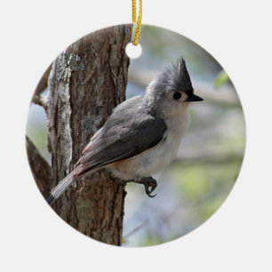 Tufted titmouse ceramic ornament