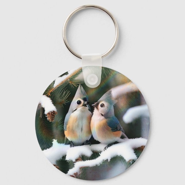 Tufted Titmouse Couple Keychain (Front)