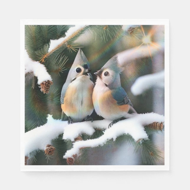 Tufted Titmouse Couple Napkin (Front)