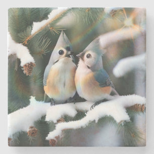 Tufted Titmouse Couple Stone Coaster
