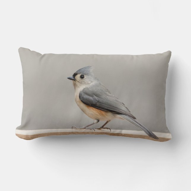 Tufted Titmouse Lumbar Pillow (Front)