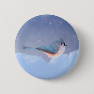 Tufted Titmouse Painting - Cute Original Dog Art 2 Inch Round Button