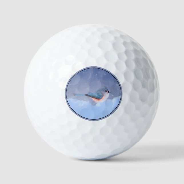 Tufted Titmouse Painting - Cute Original Dog Art Golf Balls (Front)