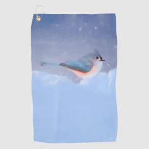 Tufted Titmouse Painting - Cute Original Dog Art Golf Towel