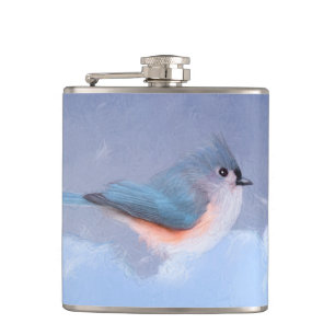 Tufted Titmouse Painting - Cute Original Dog Art Hip Flask