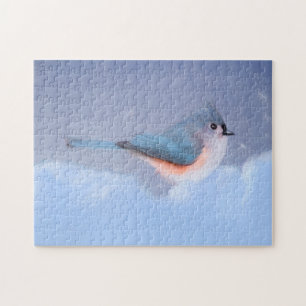 Tufted Titmouse Painting - Cute Original Dog Art Jigsaw Puzzle