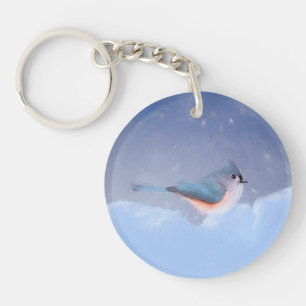 Tufted Titmouse Painting - Cute Original Dog Art Keychain