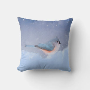 Tufted Titmouse Painting - Cute Original Dog Art Outdoor Pillow