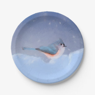 Tufted Titmouse Painting - Cute Original Dog Art Paper Plate