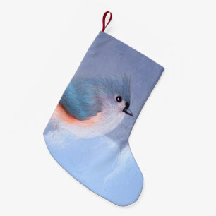 Tufted Titmouse Painting - Cute Original Dog Art Small Christmas Stocking