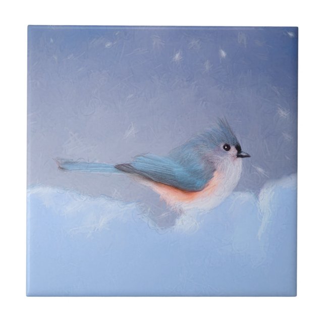 Tufted Titmouse Painting - Cute Original Dog Art Tile (Front)