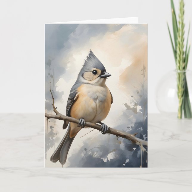 Tufted Titmouse Resting on Tree Branch Blank Card (Front)