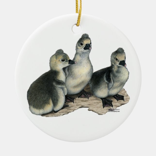 Tufted Toulouse Goslings Ceramic Ornament (Front)