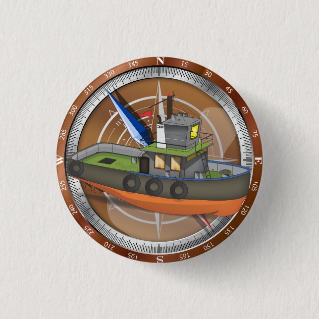 Tug Boat 1 Inch Round Button (Front)
