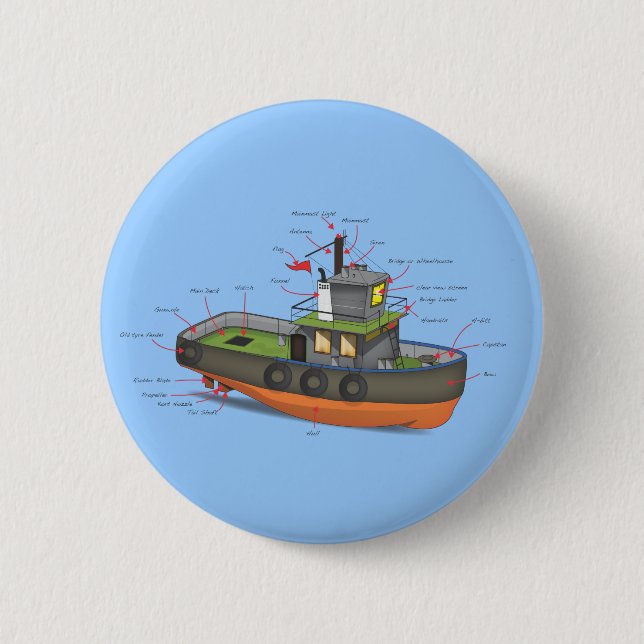 Tug Boat 2 Inch Round Button (Front)