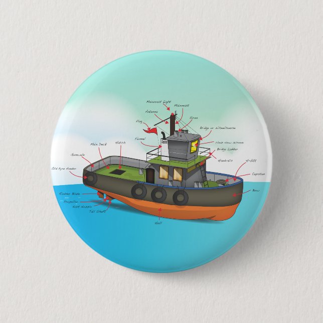 Tug Boat 2 Inch Round Button (Front)