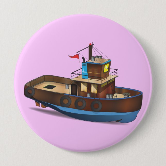 Tug Boat 4 Inch Round Button (Front)