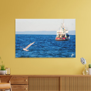Tug boat and Bird on Mutiny Bay #2 Canvas Print