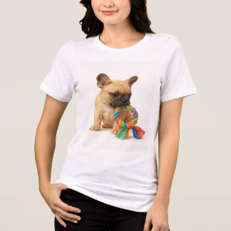 Tug Me Later – French Bulldog Pup with Rope Toy Tri-Blend Shirt