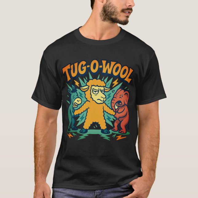 Tug-O-Wool Political Sheep Funny T-Shirt (Front)