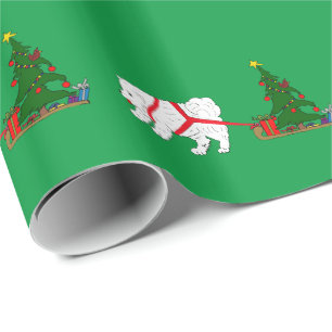 Tug the Samoyed pulling Christmas Tree Wrapping Paper