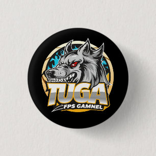 TUGA Wolf Gaming Logo Esports Style 1 Inch Round Button