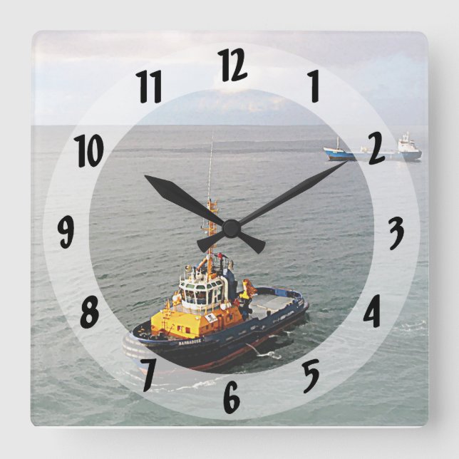 Tugboat Barbados II Square Wall Clock (Front)