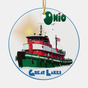 Tugboat Ohio Ceramic Ornament
