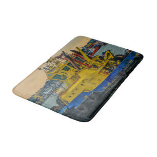 Tugboat sailing at river, montevideo, uruguay bath mat