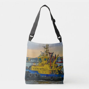 Tugboat sailing at river, montevideo, uruguay crossbody bag