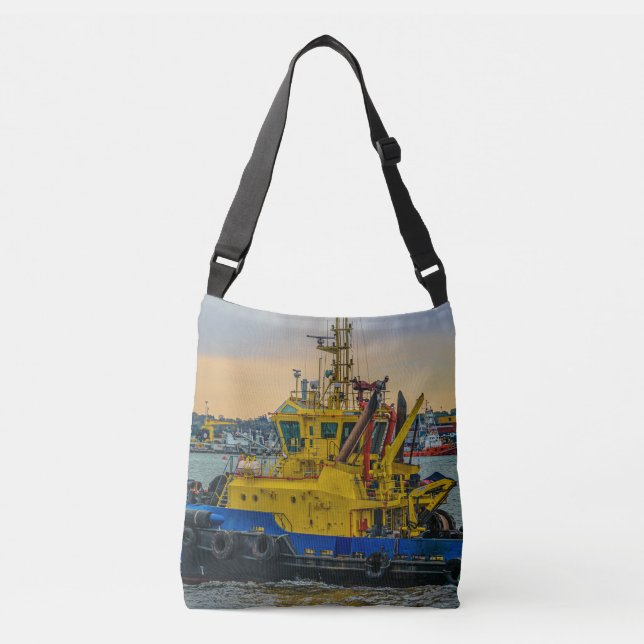 Tugboat sailing at river, montevideo, uruguay crossbody bag (Front)