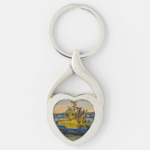 Tugboat sailing at river, montevideo, uruguay keychain
