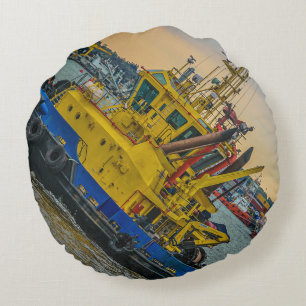 Tugboat sailing at river, montevideo, uruguay round pillow