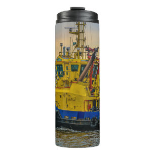 Tugboat sailing at river, montevideo, uruguay thermal tumbler