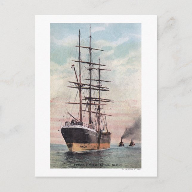 Tugboats Towing a Ship to Sea Postcard (Front)