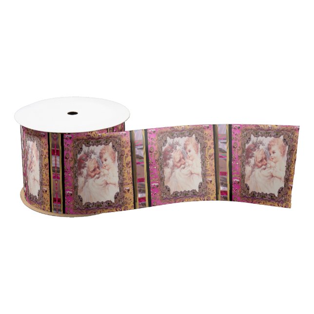 Tugging at Santa's Beard Victorian Christmas Satin Ribbon (Spool)
