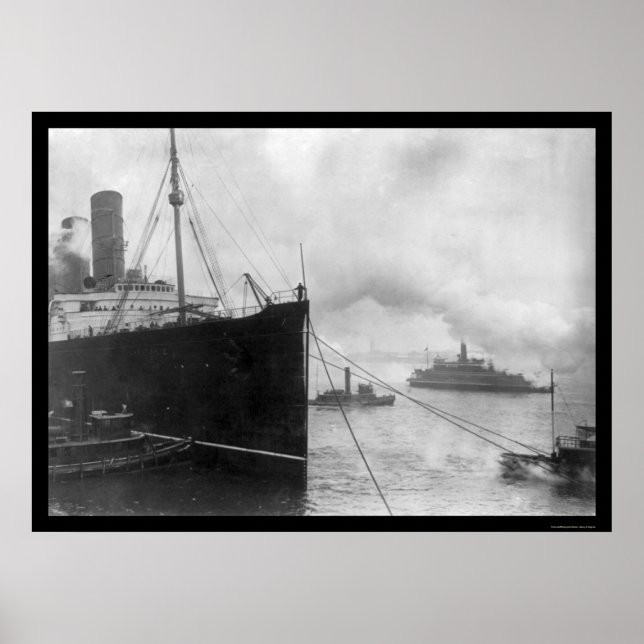 Tugs Pulling Lusitania 1914 Poster (Front)
