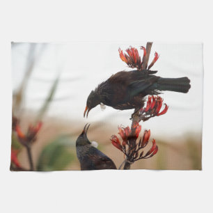 Tui birds on New Zealand flax Kitchen Towel