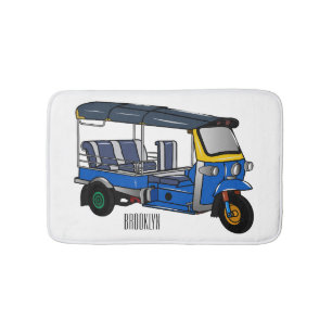 Tuk tuk cartoon illustration bath mat