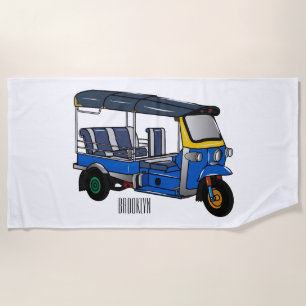 Tuk tuk cartoon illustration beach towel